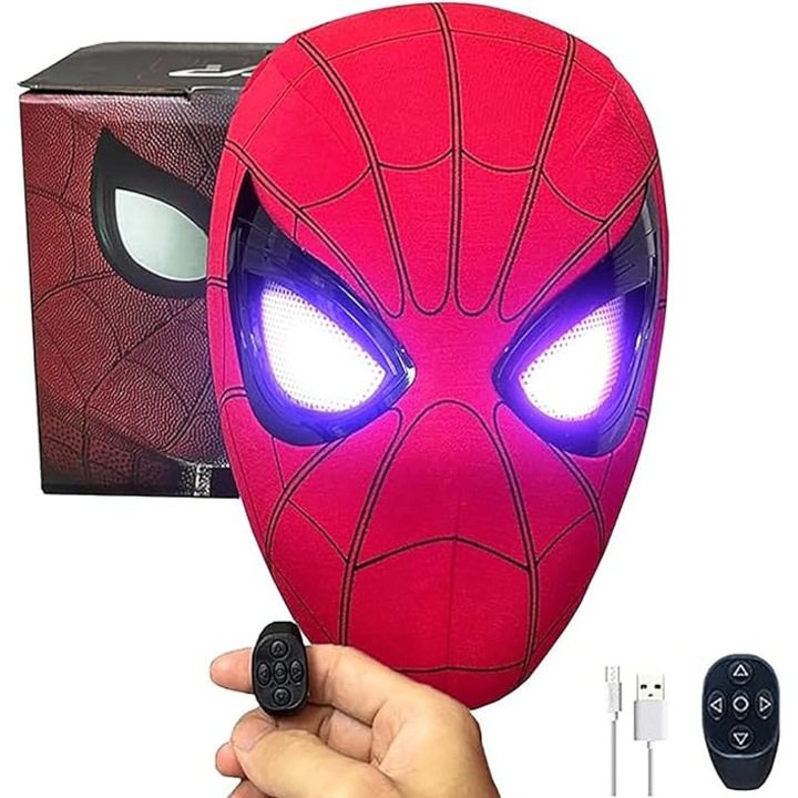 Masca supererou cu ochi mobili, control de la distanta, poliester elastic, ajustabila, negru