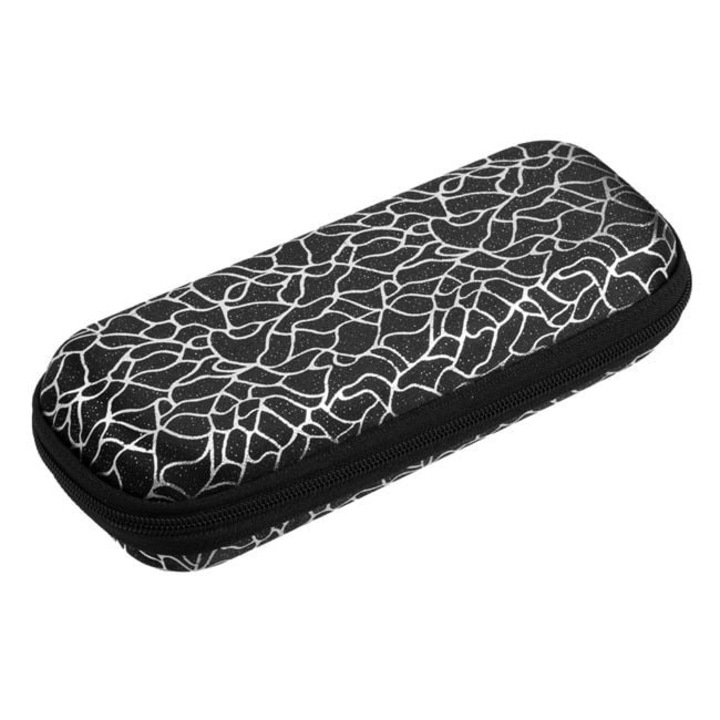 Husa Dura Neagra ANTBRO® pentru Ochelari de Soare si Vedere, cu Dungi din Folie Argintie, Carcasa Dreptunghiulara, Protectie Premium