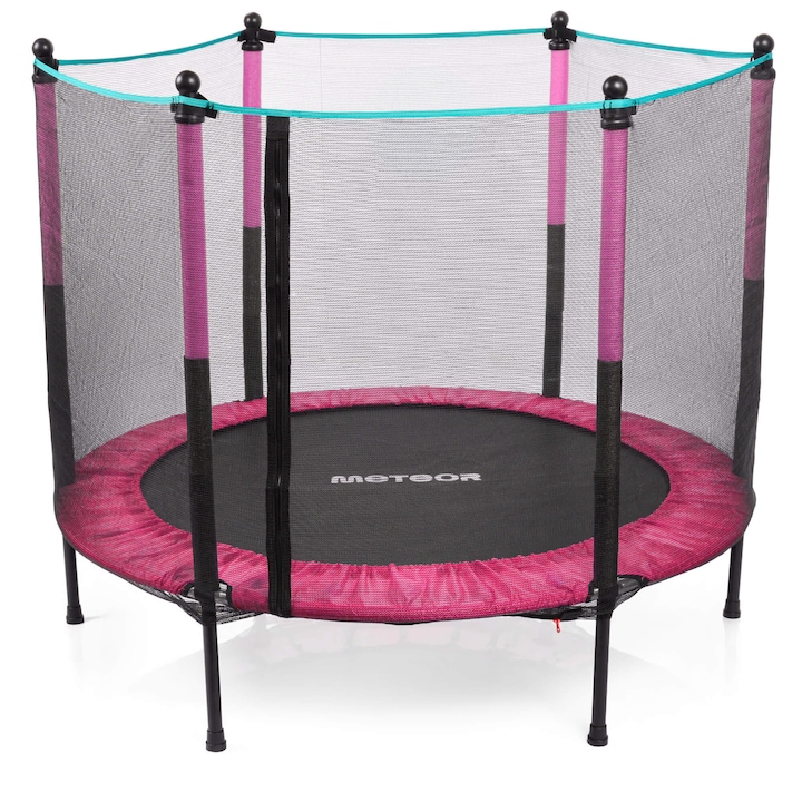 Trambulin gyerekeknek, Meteor, Trp-50, Maximális teherbírás 50 kg, Robusztus és stabil szerkezet, Polipropilén anyag, 140 cm x 1,75 M, Rózsaszín
