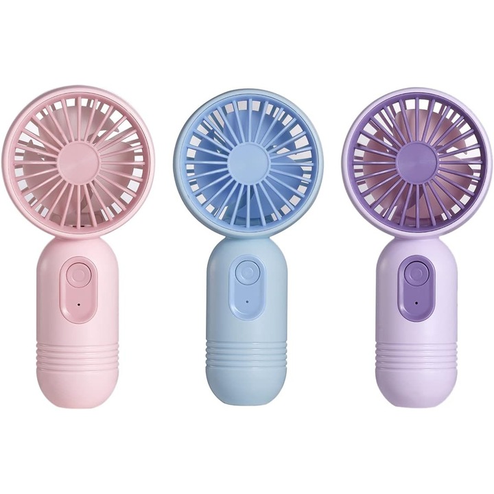 3 darab mini hordozható kézi ventilátor csomag, USB újratölthető személyi ventilátor, kis akkumulátoros nyakventilátor 3 sebességgel utazáshoz/kempingezéshez/kültérre/otthonra/irodába (rózsaszín+kék+lila)