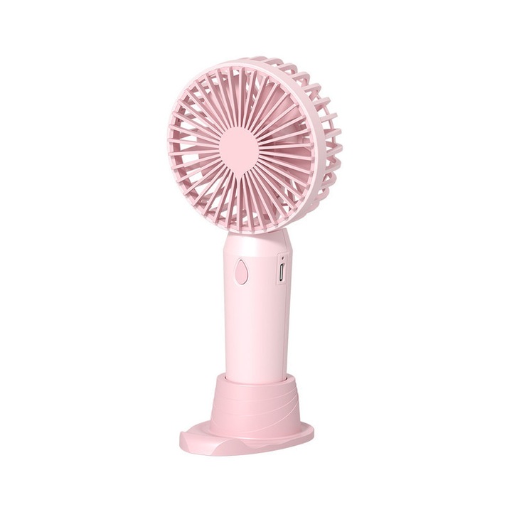 Ventilator mini portabil, 1200mAh, incarcare rapida Type-C, ultra-silentios, design patentat, cu suport pentru telefon, roz, 83x38x181.6mm
