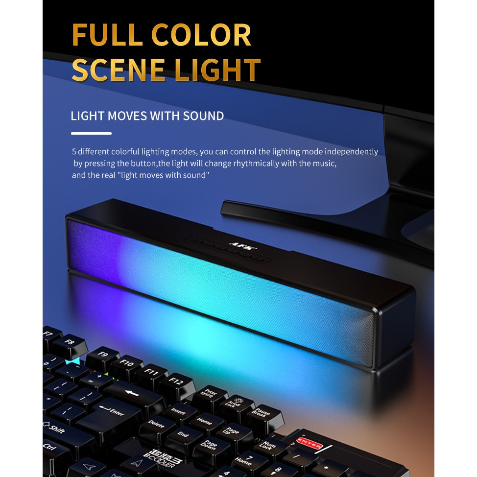 Bara de sunet, Bluetooth 5.1, iluminare RGB, calitate sunet HIFI, AUX, FM, suport card TF, 1800mAh, compatibilitate larga, aplicatie multi-scenariu, incarcare USB, autonomie lunga a bateriei, negru