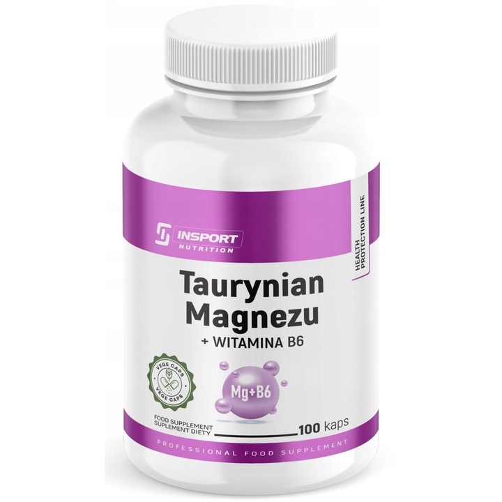 Magneziu Taurinat + Vitamina B6 100 capsule, Reduce Oboseala, Crampele Musculare si sustine Energia, INSPORT