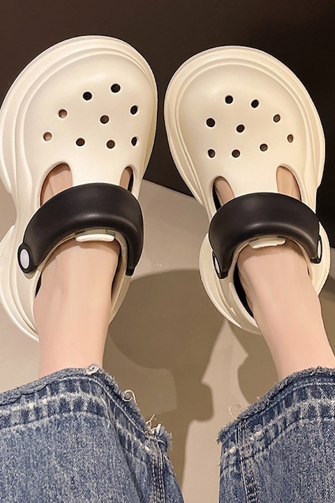 Saboti dama, OEM, perforati, antiderapanti, alb-negru, Alb | Negru, 36-37