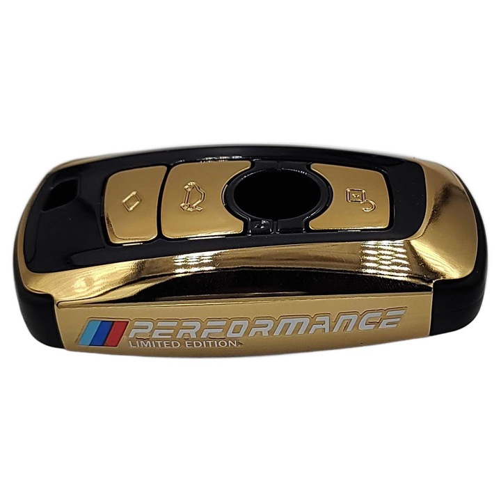BMW M-Performance kulcstartó, kulcstartó készlet, 4 gombos, arany/fekete, 79x42mm