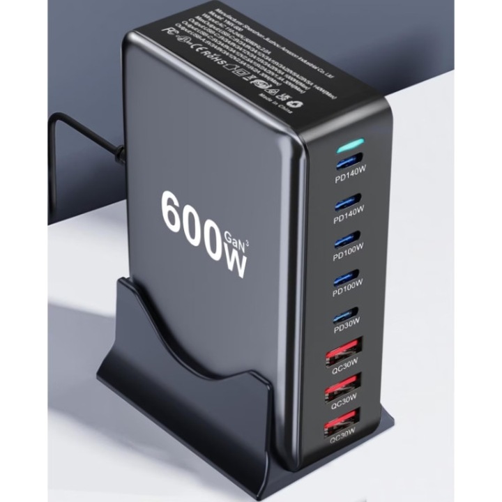 Настолно зарядно устройство, бързо зареждане 600W, многофункционална станция за зареждане с много портове, осем в едно