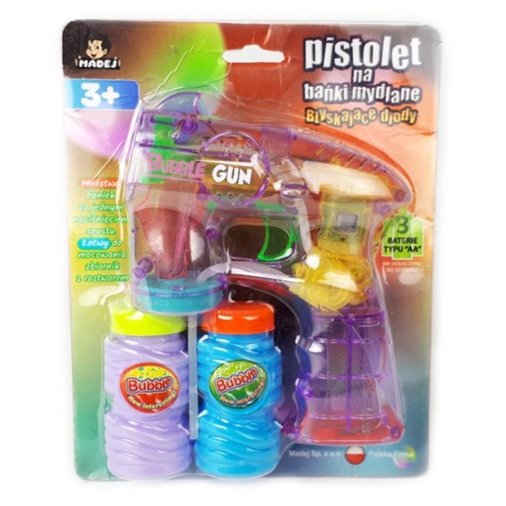 MADEJ szappanbuborék-pisztoly lámpával, +3 éves kortól
