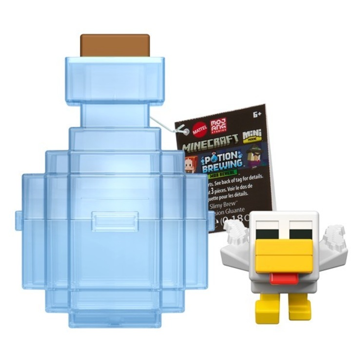Figurina Minecraft Swift Chicken, Mattel, set cu elixir, transformare Color Reveal, multicolor