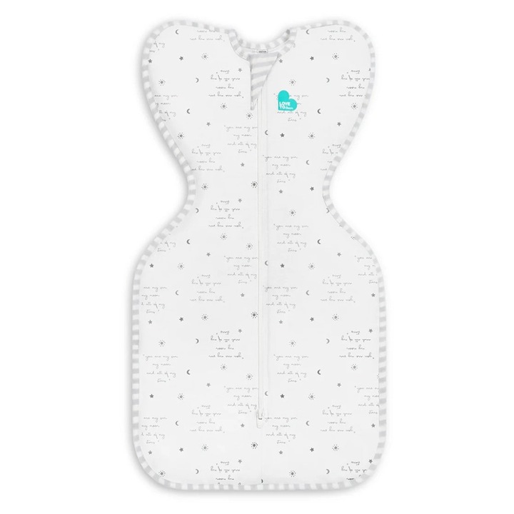 Sac de dormit Love to Dream Swaddle UP, alb, S, bumbac, elastan, cu fermoar, poziție naturală brate sus