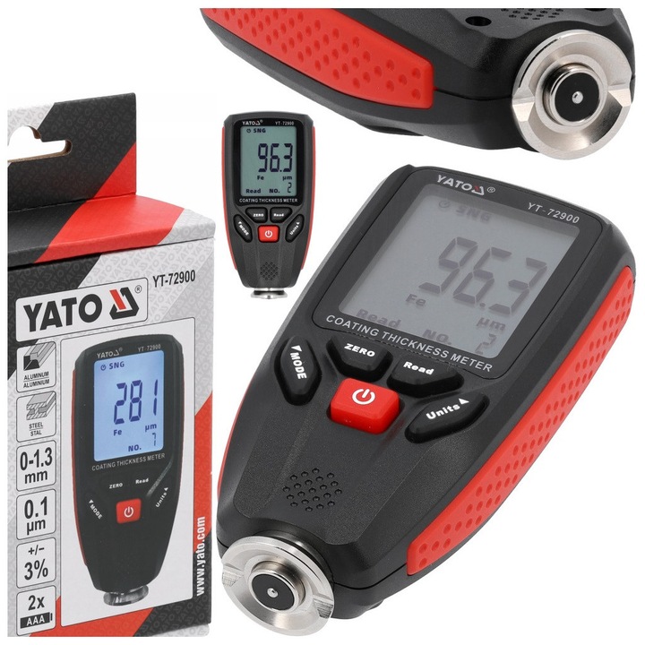 Tester digital grosime lac YATO 0-1,3 mm, pentru suprafete metalice, 105x52x25 mm, 100 g