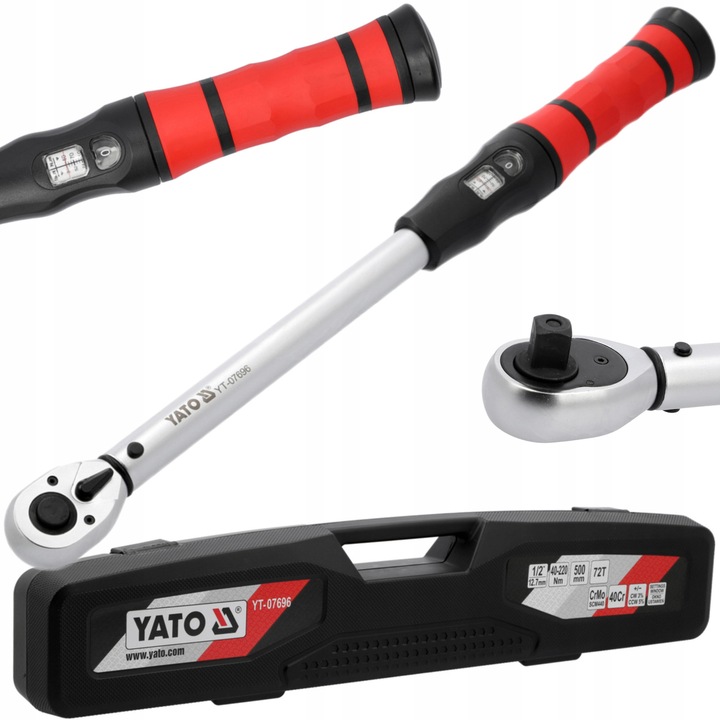 Динамометричен ключ 1/2", YATO, 40-220 Nm, 500 мм, с прозорец за наблюдение