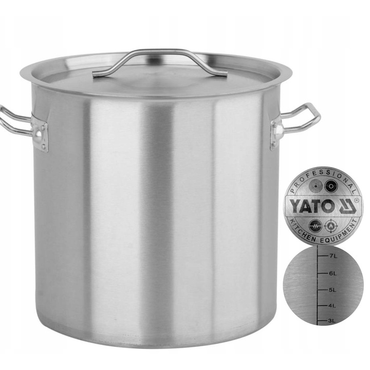 Oala inalta cu capac, Yato, 21 L, Otel inoxidabil, 30cm, Argintiu