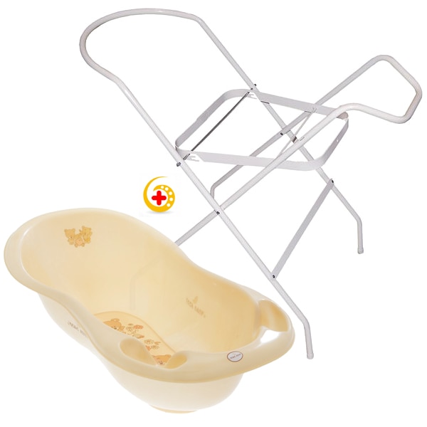 Set cadita Lux Bear 102 cm Beige cu suport cadita