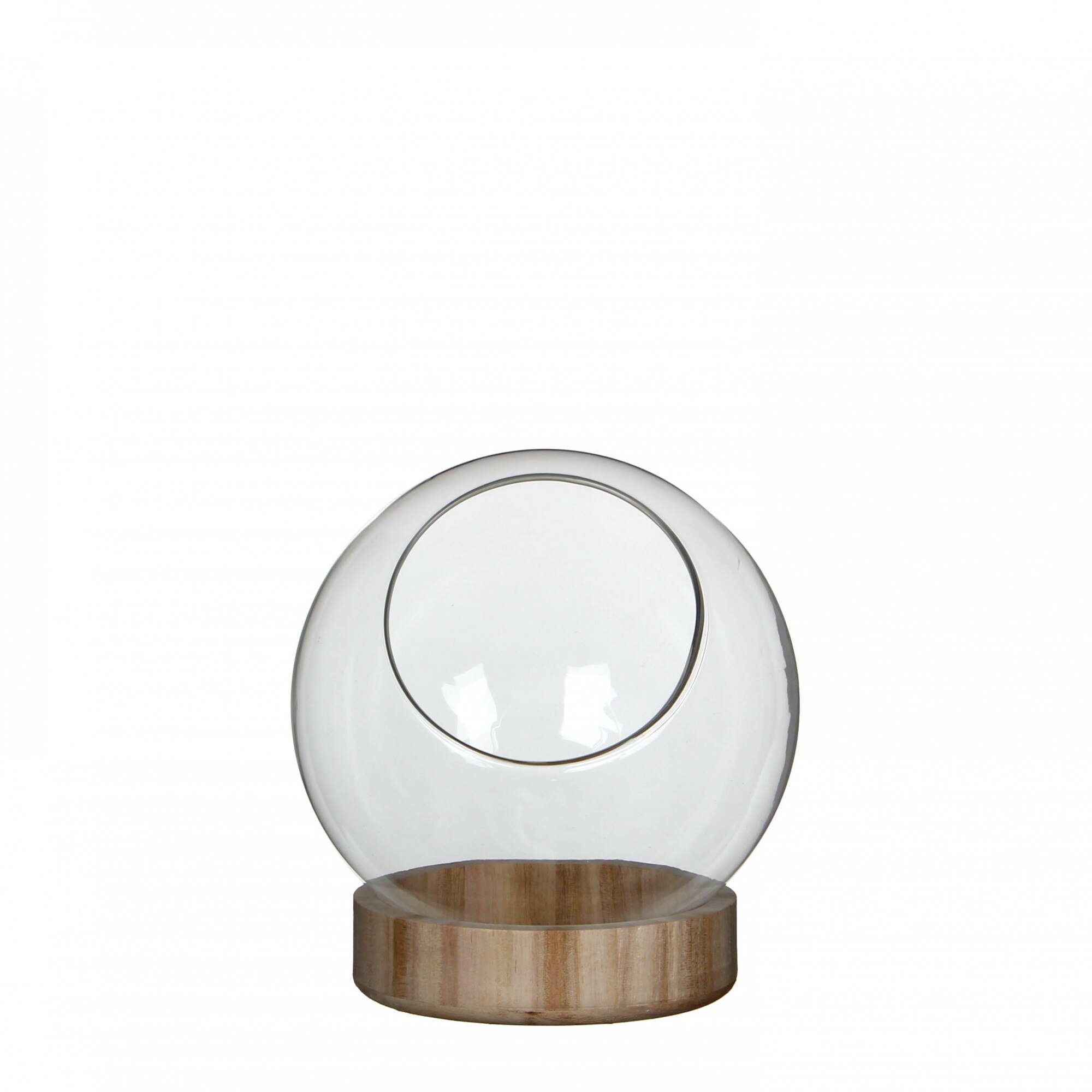 Bol Manhattan pe suport lemn, culoare transparent, inaltime 20.5 cm, diametru 19 cm