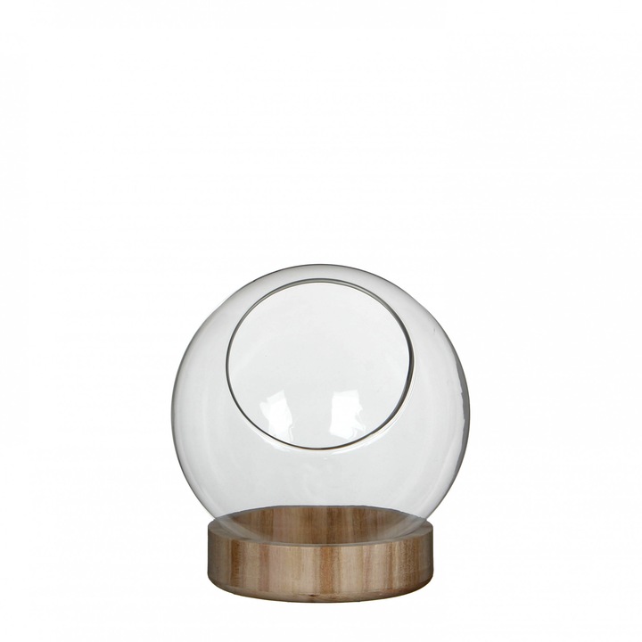 Bol Manhattan pe suport lemn, culoare transparent, inaltime 20.5 cm, diametru 19 cm