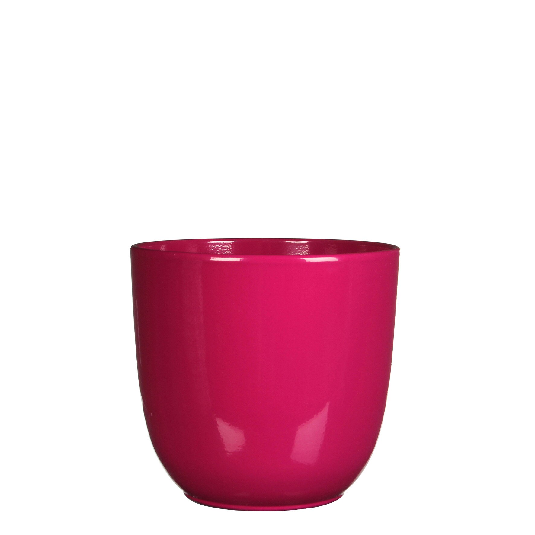 Ghiveci ceramic rotund Tusca, culoare fuchsia, cu inaltimea de 11 cm, diametrul de 12 cm, cu finisaj lucios, pentru plante de interior mici precum cactusii si suculentele