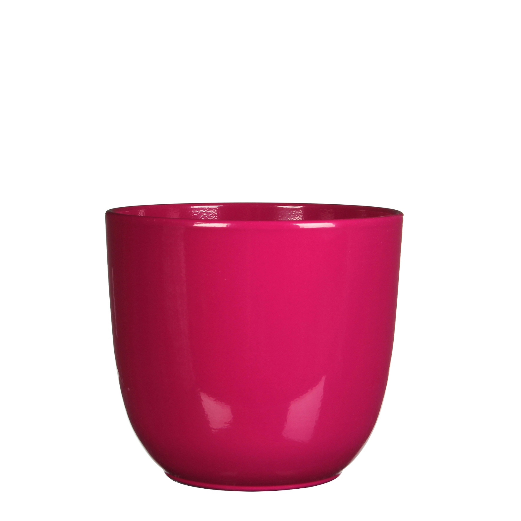 Ghiveci ceramic rotund Tusca, culoare fuchsia, cu inaltimea de 13 cm, diametrul de 13,5 cm, cu finisaj lucios, pentru plante de interior mici precum cactusii si suculentele