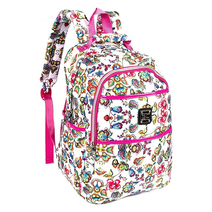 Divatos Mesco Iskolatáska, 42x30x14 cm, Többszínű, 3 rekesszel, Virágok