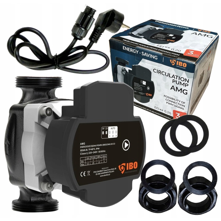 Pompa de recirculare electronica IBO AMG 15-60/130 PWM, 8 moduri de functionare, 45W, 48 L/min, IP44