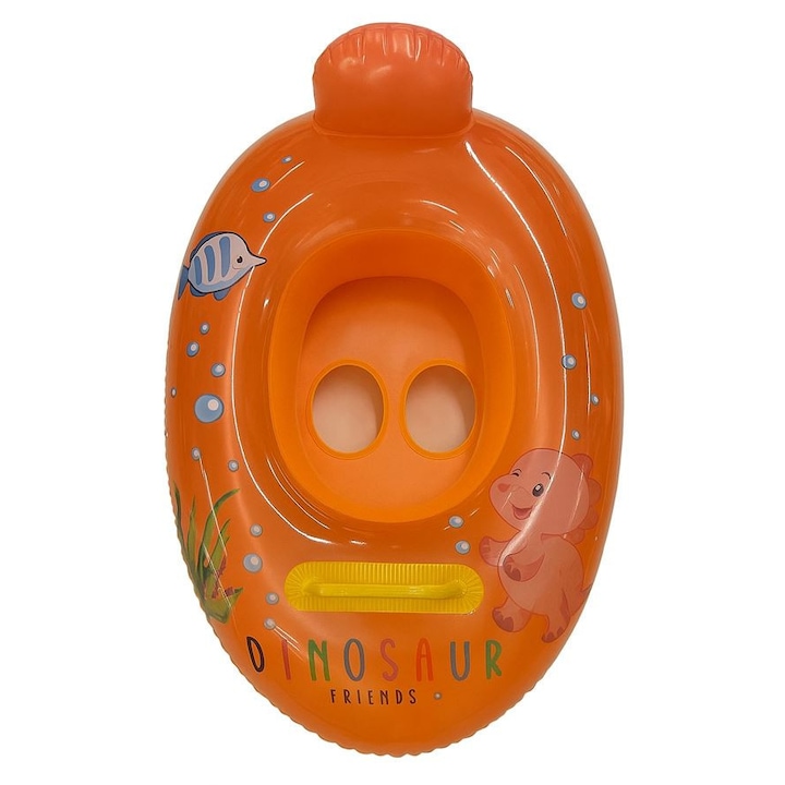 Детски пръстен за лодка CARODIS, оранжев с шарка на динозавър, 65x45 см