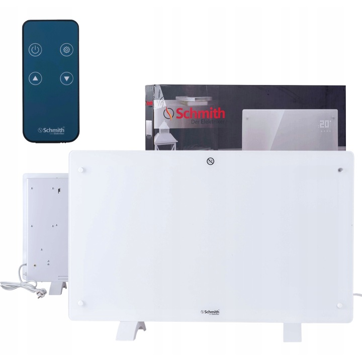 Convector electric Schmith 2000W cu pilot, panou din sticla, termostat electronic, alb