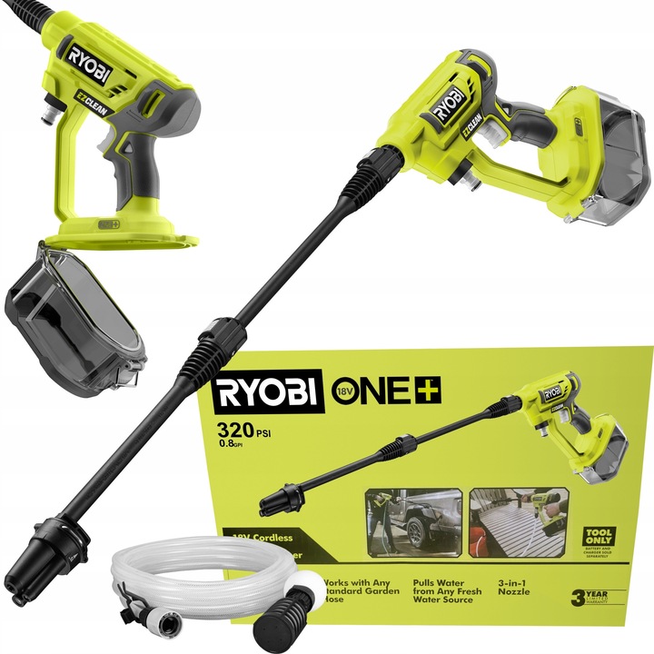Ryobi magasnyomású mosó, 18 V, 22 bar, fekete/sárga