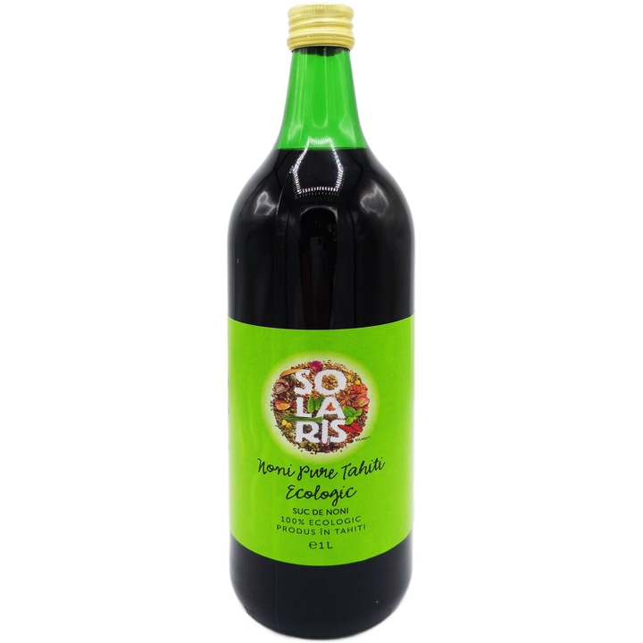 Suc de Noni pur de Tahiti ecologic, presat la rece, fara zahar sau aditivi, 1 litru, Solaris Plant