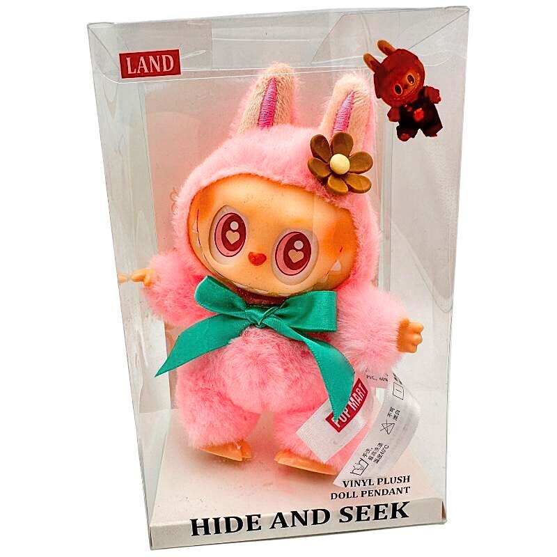 Labubu Roz Jucărie de pluș BaoBao Labubu TheMonsters Hide and Seek, costum roz cu ...