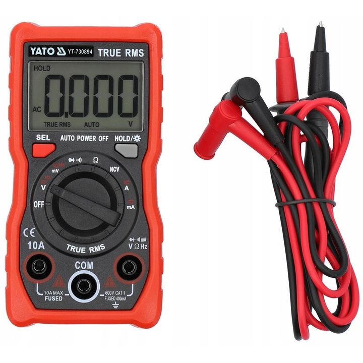 Contor digital, Yato, LCD, 0-600V AC/DC, 0-10A, 120x60x30 mm