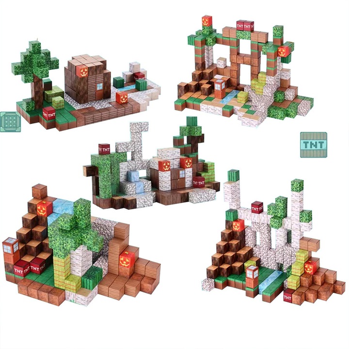 Комплект магнитни строителни блокчета Fudisenn, 192 части, образователна играчка, Къщата на кмета, влез в света на MINECRAFT, моторни умения, креативност и когнитивно развитие, подходящ за деца на възраст между 3 и 14 години