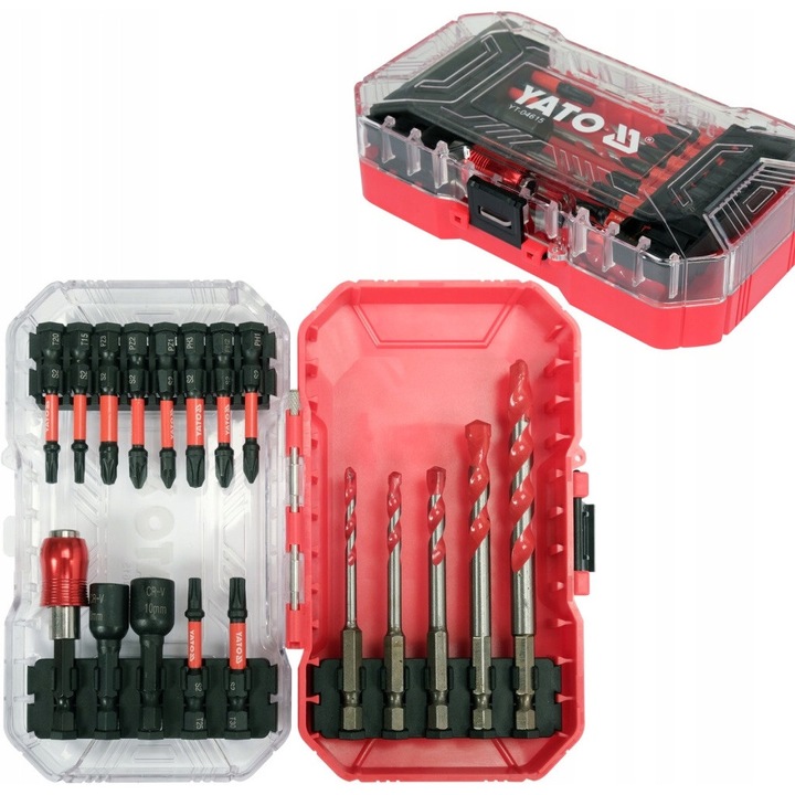 Set 18 bituri pentru surubelnita si burghie, Yato, set cu cutie de depozitare