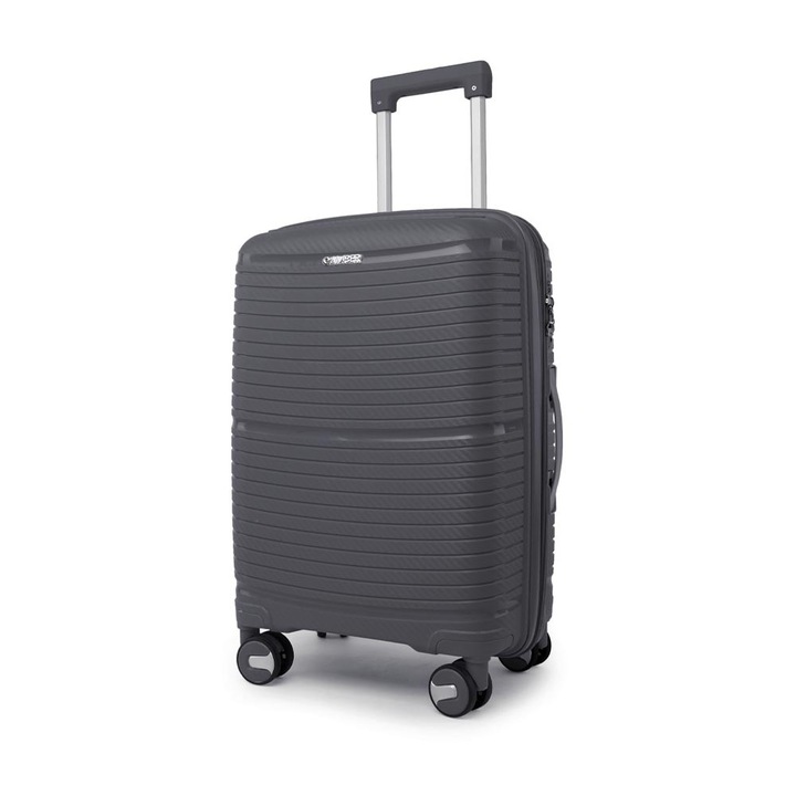 Troler Amber, gri, 78L, 42x65x27-31cm, 4 roți duble, maner telescopic