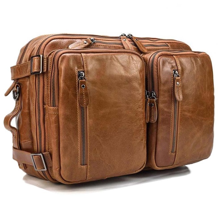 Rucsac fashion dama Amber, 2 compartimente, piele naturala, maro