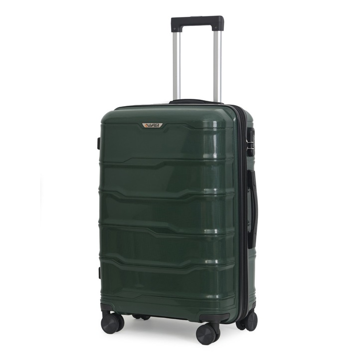 Troler Amber, model AM1014, 60-72L, 44x65x24-29cm, verde, cu 4 roti rotative