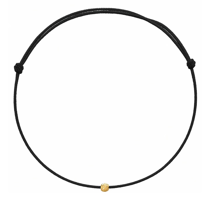 Bratara de picior cu o biluta din AUR 14K, snur negru reglabil, aur galben 585, dama