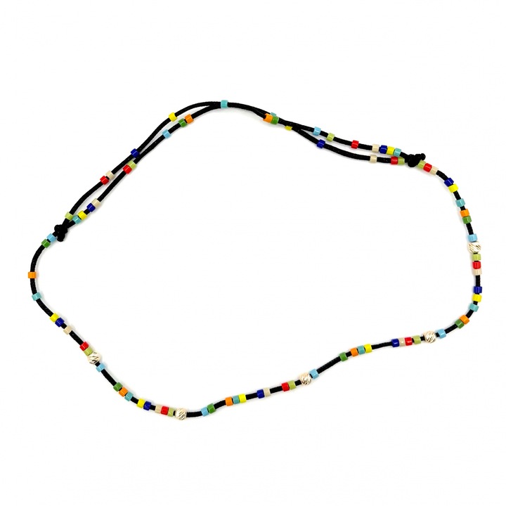 Bratara de picior cu bile din AUR 14K si Margele Miyuki Multicolor, snur negru reglabil, dama