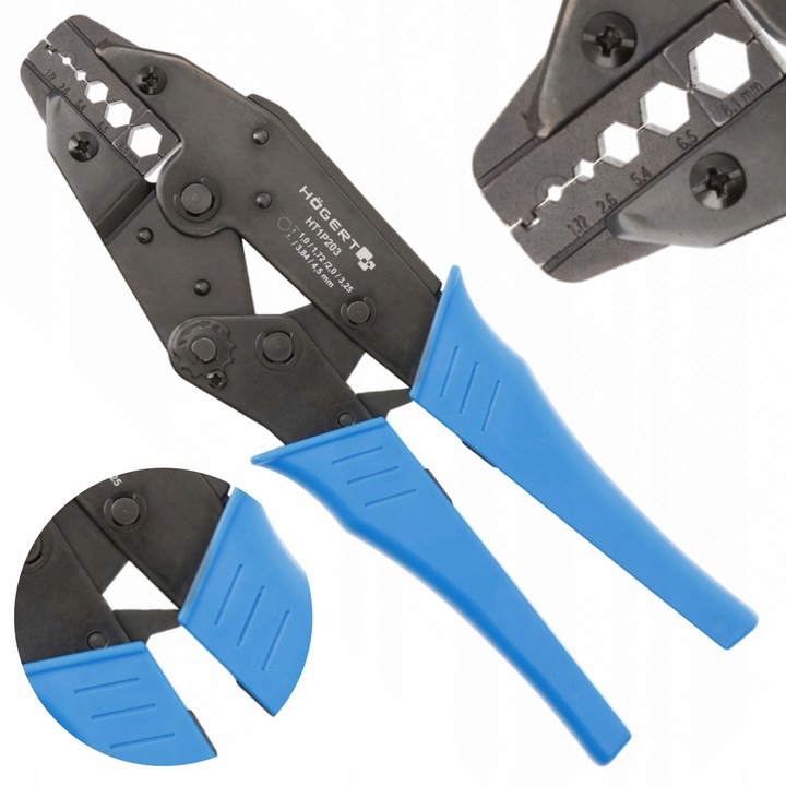 KOAX krimpelőfogó 1,0~4,5 mm2, HOEGERT, 225 mm hosszú, ergonomikus
