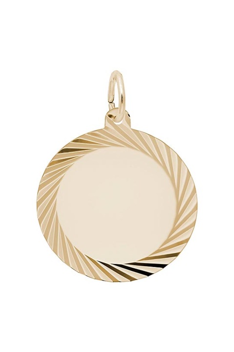 Pandantiv Rotund din Aur 14K, Disc Gravabil cu Taietura Diamond, 18 mm