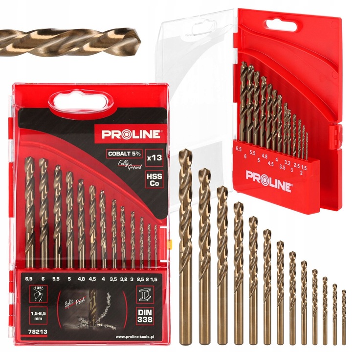 13 darabos fémfúró készlet Proline HSSCO DIN338 1,5-6,5 mm