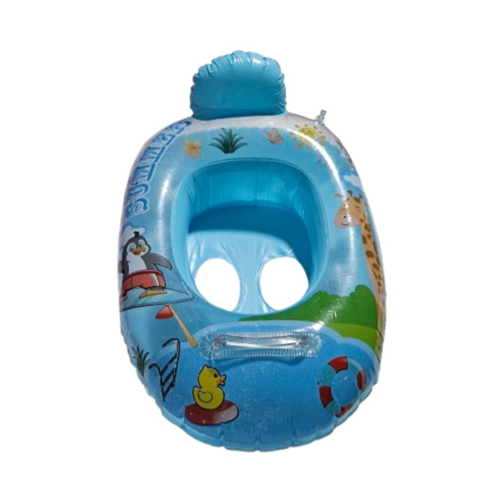 Colac gonflabil cu maner si suport pentru copii, 60 x 40 cm, Albastru