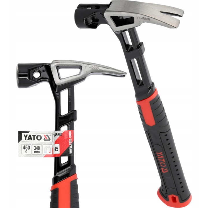 Ciocan metalic Yato, 450g, 340x130x30mm, cu maner magnetic, finisaj polizat