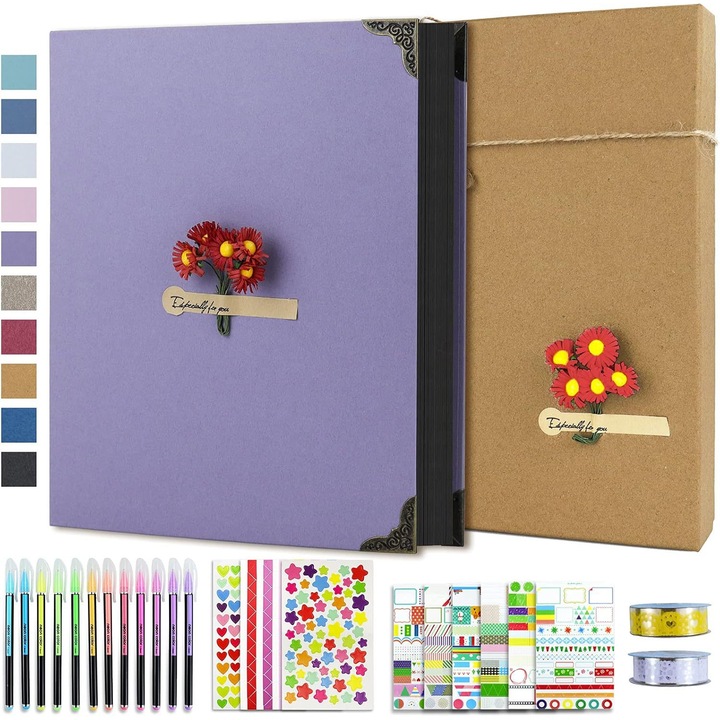 Album foto bricolaj, albume foto cu insemnari cu 60 de pagini, album in spirala din hartie kraft cu coperta rigida, carte foto DIY pentru lipire pentru nunta, zi de nastere, Violet