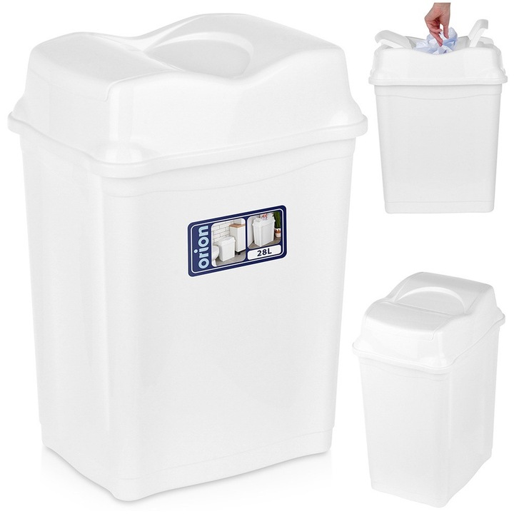 Кошче за боклук, Orion, 34.5x26x49.5 см, Стъкло, Сгъваем капак, Здрав и издръжлив, Универсална употреба, Бял