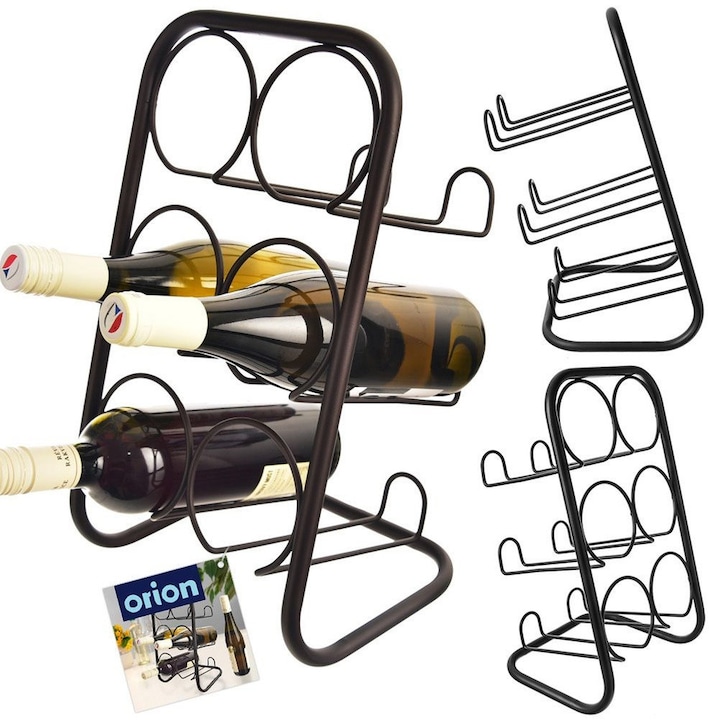 Suport Pentru Vin, Orion, 22.5x20x39 cm, Metalic, Stabil, Element Decorativ Original, Cadou Practic, 6 Sektare, Negru