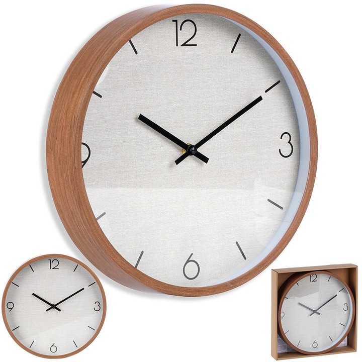 Falióra, Vilde, 29,5x4,5 cm, Analóg, 1 db AA elemmel működik, Fahatású Keret, Fekete Számok és Mutatók, Bézs