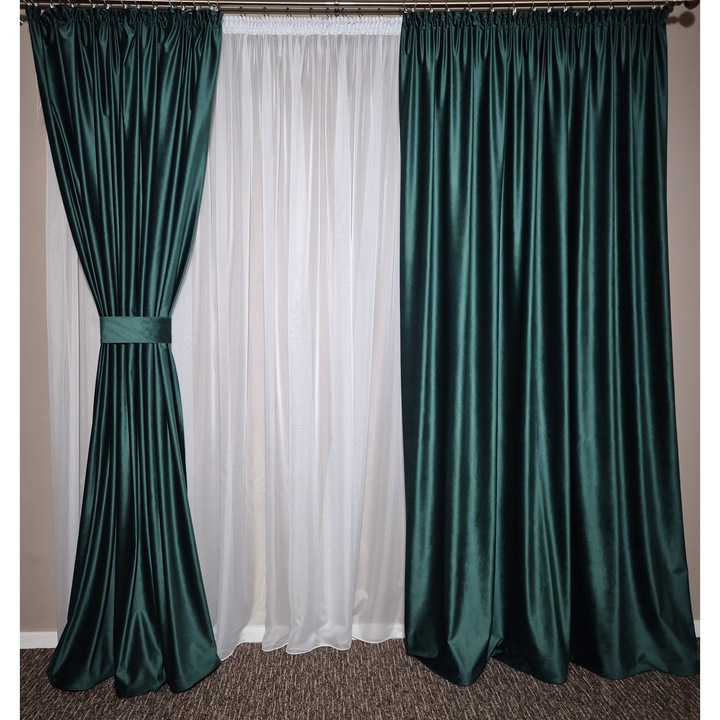 MASTEL Комплект от 2 луксозни кадифени завеси 2x200x245см зелени с бял воал завеса 600x245см изработени с реджанса