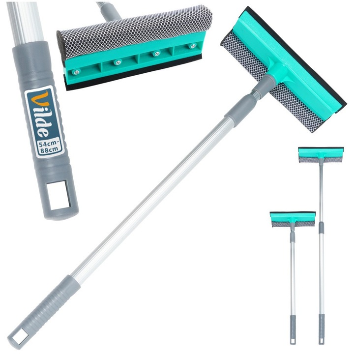 Гумена чистачка за прозорци, Vilde, 54x20x88 см, Тяло на чистачката с ширина 20 см, Алуминиева дръжка, Снабдена с гъба и гъвкава гумена лента, Телескопична тръба, регулируема от 54 до 88 см, Многоцветна