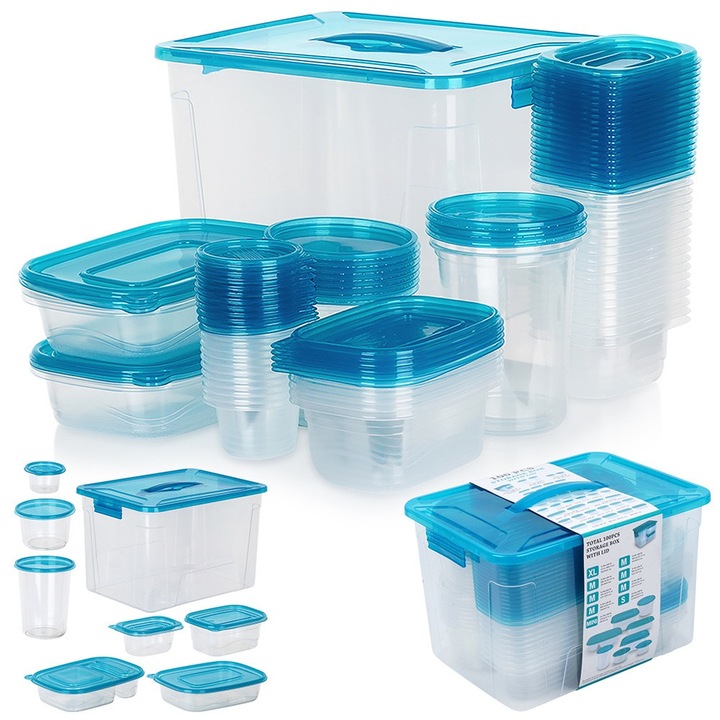Set De Recipiente Pentru Alimente, Vilde, 32x23x21 cm, 22x16x5 cm, 10.5x15 cm, 22x16x5 cm, 10.5x7.5 cm, 10.5x6.4 cm, 16x12x7 cm, 13x9.3x5.7 cm, 8.5x5 cm, Solid Si Rezistent, Fabricat Dintr-Un Material De Inalta Calitate, Transparent, Multicolor, 50 Buc