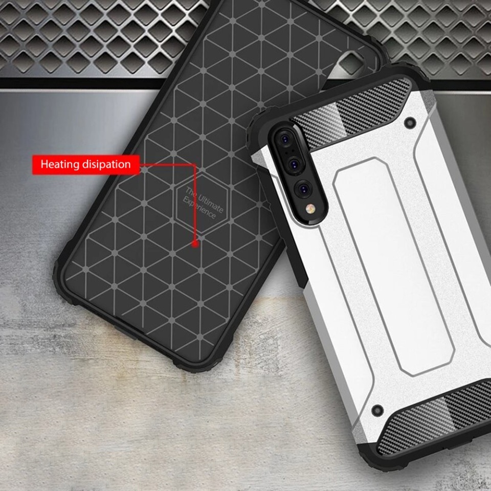 Husa pentru Huawei P20 Pro, SKYDDAR INNOVATION, Hybrid Armor, din Plastic Dur, Margini Cauciucate, Antisoc, set cu sticker, Negru