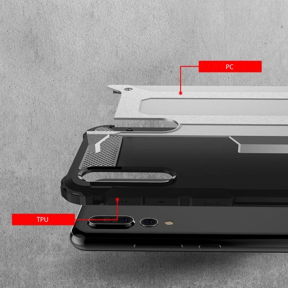 Husa pentru Huawei P20 Pro, SKYDDAR INNOVATION, Hybrid Armor, din Plastic Dur, Margini Cauciucate, Antisoc, set cu sticker, Negru